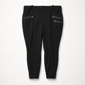 144 Torrid Women's 22 Black Checkered Dress Pants with Zipper Accents
